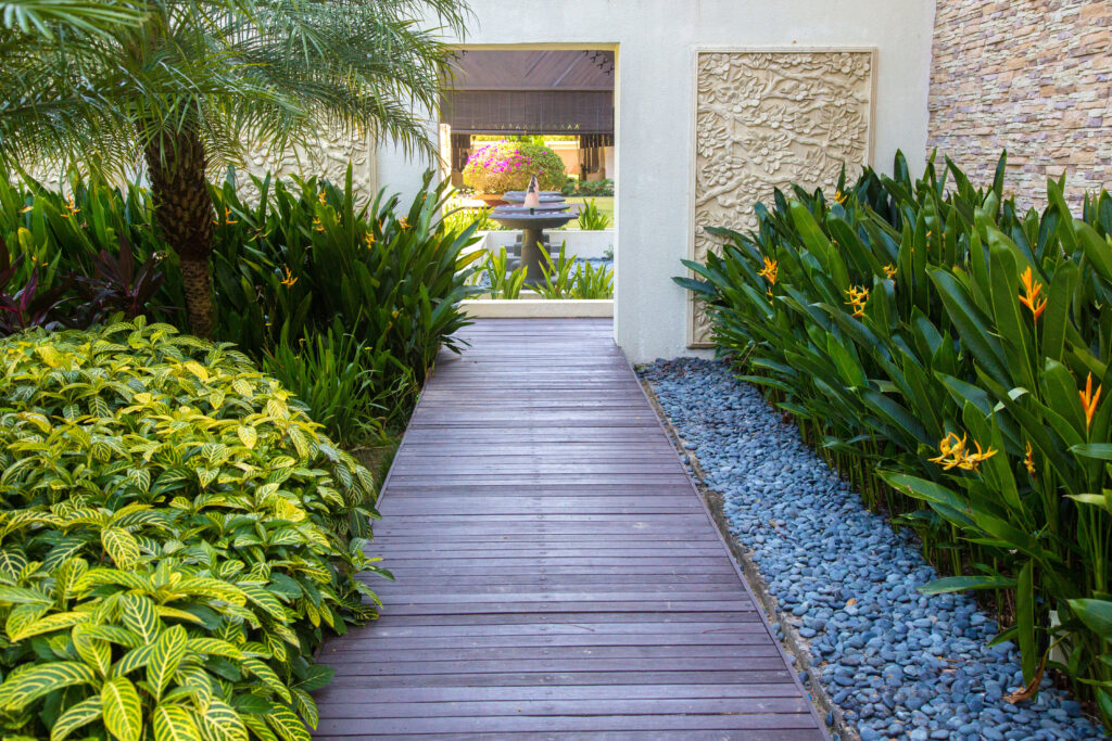 Landscaped garden patio with planting